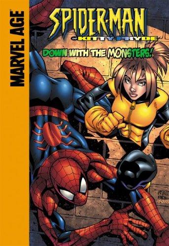 Spider-Man and Kitty Pryde in Down with the monsters! book cover